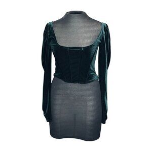 Zara Green Velvet Corset Long Sleeve Top